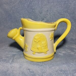 Vintage Ceramic Turtle Watering Can Decorative Planter Succulent Yellow & White